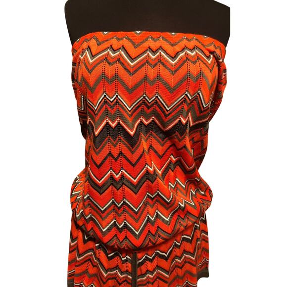Cache Chevron Peek A Boo Knit Stretch Strapless Top Dress Drawstring Waist - Picture 4 of 7